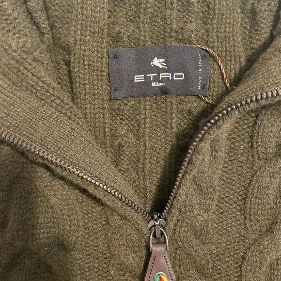 Etro army green cable knit vest w/ logo! - Picture 4 of 6